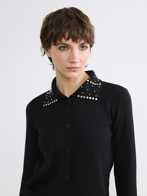 Soulife Polo Yaka Taşlı Kadın Triko Hırka