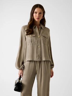 Guess Dalia Akışkan Kısa Kadın Yeşil Gömlek W6GH22W1789-G8CJ