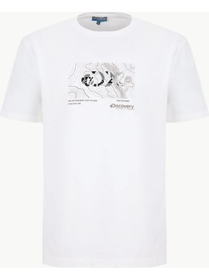 Discovery Expedition D6SM-TST3772 Kırık Beyaz Bisiklet Yaka Relaxed Baskılı Erkek T-Shirt