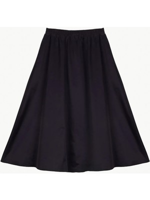 Fabrika Lastikli Bel Siyah Kadın Düz Midi Etek F5SL-ETK0041