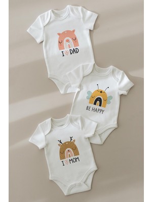 Lilabio %100 Organik Pamuk 3lü Baskılı Kısa Kollu Bebek Body-Renkli