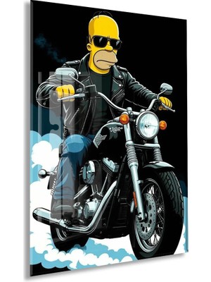 Homer Simpson Harley Tarzı Motor Cam Duvar Tablosu – Modern Erkek Odası Dekoru- PEONY111