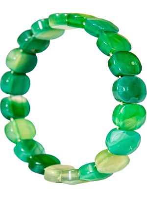 Bütüncül Şifa Yeşil Akik Doğal Taş Bileklik (Dikdörtgen Kesim)