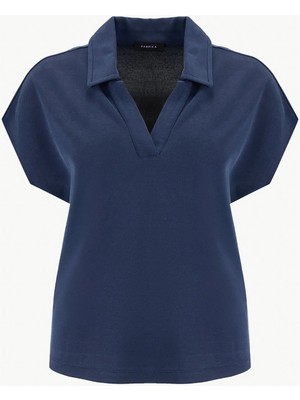 Fabrika Düz Lacivert Kadın Polo T-Shirt