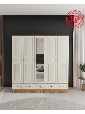 T&B Nil 5 Kapaklı Çekmeceli Bazalı Gardırop - Tamamı Mdf