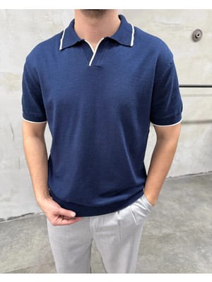 Difransel Jeans Erkek Çizgi Şeritli Polo Yaka Triko T-Shirt