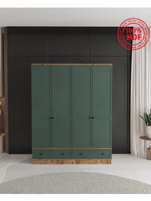 T&B Irmak 4 Kapaklı Çekmeceli Bazalı Gardırop - Tamamı Mdf