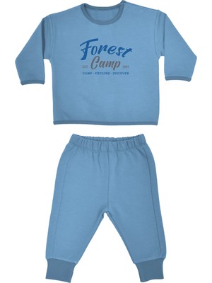 Organickid Mix Erkek Bebek Mavi Baskılı Eşofman Takımı