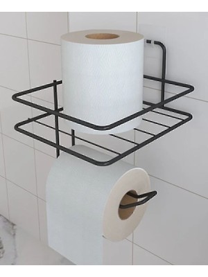 Mk Yapı Yapışkanlı Tuvalet Kağıtlığı Tutacağı Askısı Mat Siyah Metal Tuvalet Kağıtlık