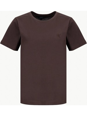 Fabrika Kadın T-Shirt Kısa Kol Düz Kahve Günlük Stil %50 Pamuk - %50 Polyester L Beden