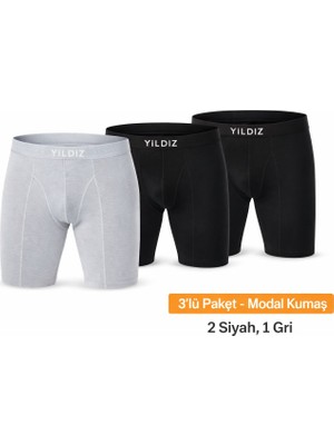 Yıldız Çamaşır 3'lü Modal Uzun Kemerli Boxer 2 Syh-1 Gri