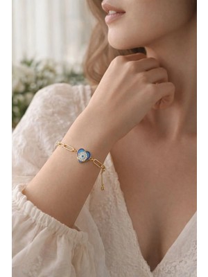 Kalp Figürlü Nazar Boncuklu Gold Ayarlanabilir Kadın Bileklik