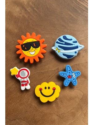 Birikiyedi Jibbitz Terlik Süsü 5 Li Set Uzay ,astronot ,yıldız, Gezegen Temalı