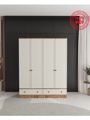 T&B Irmak 4 Kapaklı Çekmeceli Bazalı Gardırop - Tamamı Mdf