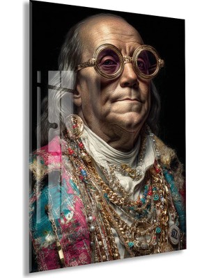 Barok Tarzı Modern Portre Cam Tablo – Altın Detaylı Sanatsal Duvar Tablosu - PEONY089