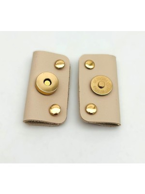 Angel Çanta Aksesuar Bej Suni Derili Troklu Mıknatıslı Çıtçıt Light Gold Metalli