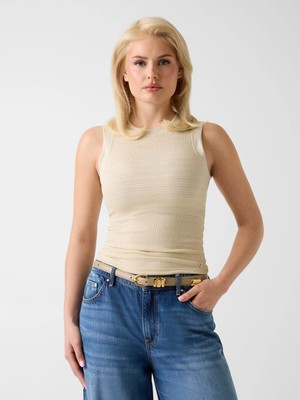 Guess Kolsuz Francine Büzgülü Taş Işlemeli Kadın Beyaz Top W6GP14K2940-F1CY