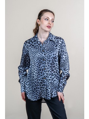 MissVina Leopar Desen Uzun Kollu Saten Gömlek 70018