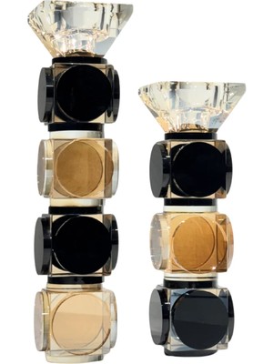 Lara Decor Siyah Şampanya Kristal Kesme Mumluk Seti