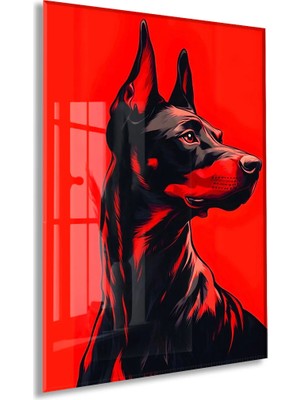 Doberman Portre – Kırmızı Arka Plan Modern Duvar Tablosu - PEONY139