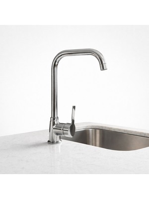 Badem10 Stella Mix Kuğu Eviye Bataryası Krom Kaplama Modern Tasarım Yüksek Gövdeli Mutfak Lababo Musluğu