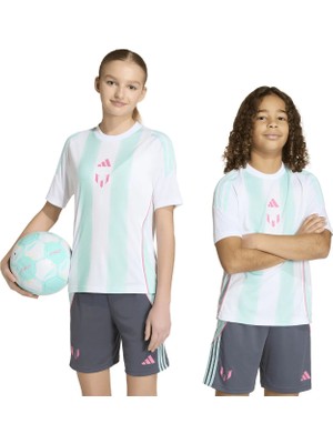 Adidas Çizgili Beyaz Erkek Çocuk T-Shirt KD6405 Messı Tr Jsy Y