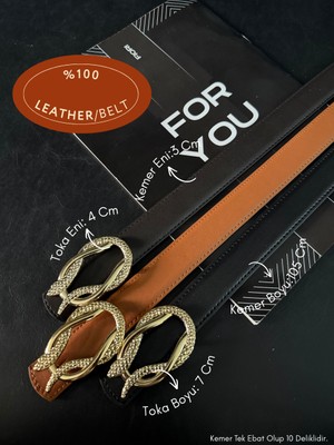 Fiori Hakiki 3cm Bombeli Yılan Tokalı Kadın Kemeri, Ceket Kemeri, Gömlek Kemeri, Elbise Kemeri