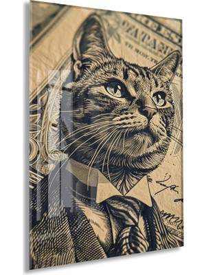 Business Cat Art – Retro Banknot Stil Cam Duvar Dekoru - PEONY115