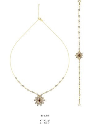 Bolek Jewellery 14 Ayar Altın Çiçek Motifli Taşlı Kolye & Bileklik Seti