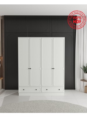 T&B Irmak 4 Kapaklı Çekmeceli Bazalı Gardırop - Tamamı Mdf