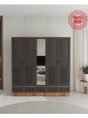 T&B Nil 5 Kapaklı Çekmeceli Bazalı Gardırop - Tamamı Mdf