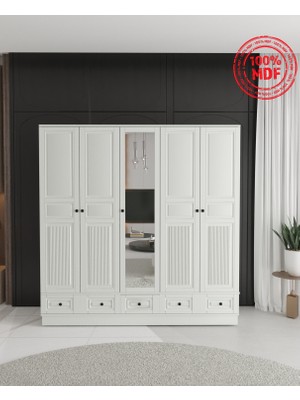 T&B Nil 5 Kapaklı Çekmeceli Bazalı Gardırop - Tamamı Mdf