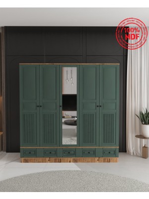 T&B Nil 5 Kapaklı Çekmeceli Bazalı Gardırop - Tamamı Mdf