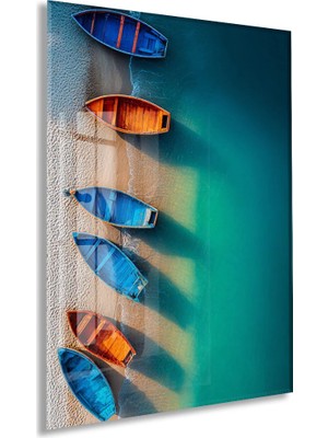 Kumsalda Renkli Kayıklar – Kuşbakışı Deniz Manzarası Duvar Tablosu - PEONY134