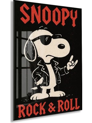 Snoopy Rock & Roll Tasarım Cam Tablo – Genç Odası Duvar Dekoru - PEONY108