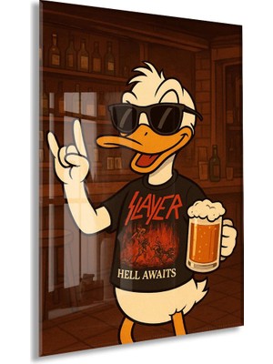 Daffy Duck Metal Müzik Temalı Duvar Dekorasyonu – Bar Konseptli Tasarım - PEONY110