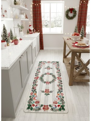 Brillant Taş Rengi - Yeni Yıl Konsept Yılbaşı Mutfak Antre Halısı