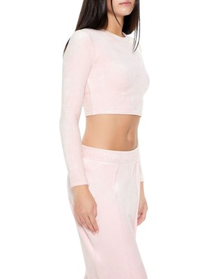 F21 Velur Uzun Kollu Crop Tişört