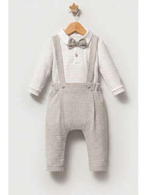 Cantoy Papyonlu Askılı Salopet Görünümlü 3'lü Erkek Bebek Takımı