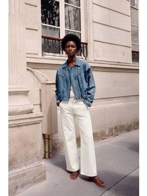 Markapia Kadın Ekru Yüksek Bel Wide Leg Jean Pantolon