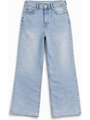 Markapia Kadın Yüksek Bel Wide Leg %100 Pamuk Açık Mavi Jean Pantolon