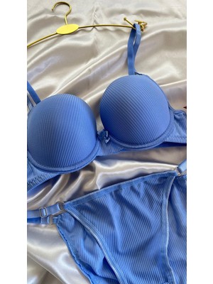 Nivene Mavi Çift Dolgulu Double Push Up Sütyen Takımı
