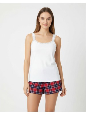 Bonbon Kadın Pamuklu Süs Dantelli Ince Askılı Atlet ve Şortlu 2'li Takım BB2351