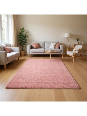 Balat Halı Raschel Carpet Pembe Yumuşak Peluş Halı 120 x 600 cm Anti-Statik Kaymaz Taban
