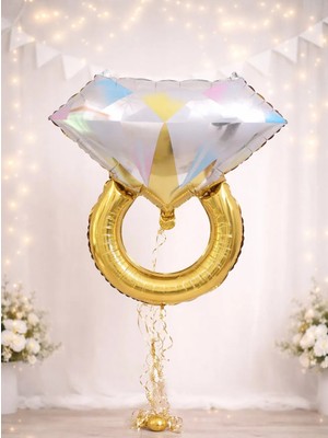 Parti Adresi Bride Tek Taş Yüzük Folyo Balon Bekarlığa Veda Parti Balonu Gold 81 cm