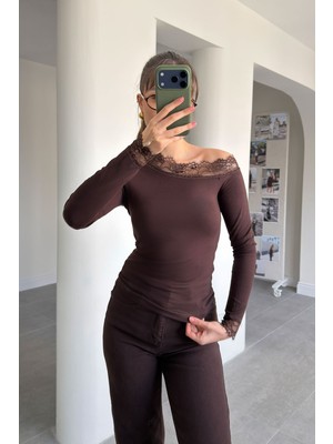 Magarde Premium Tek Omuz Datel Detaylı Bluz- Kahverengi