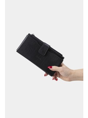 Massarelli x Rewina Hakiki Deri Kadın Portföy Cüzdan Siyah MCZ9720