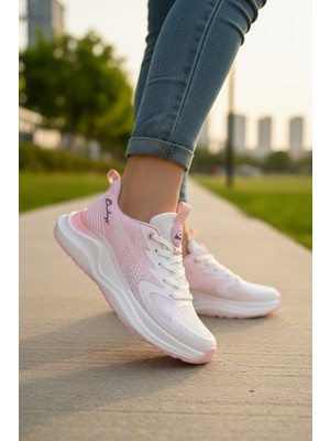 Enoch Kadın Spor Ayakkabı Desenli Nefes Alabilir File Sneaker  Taban Koşu Yürüyüş Ayakkabısı