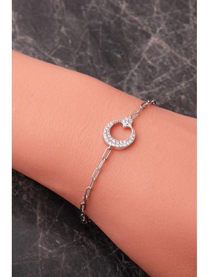 Sümer Telkari Taşlı Ay Yıldız Rodyumlu 925 Ayar Gümüş Ataç Bileklik 4938