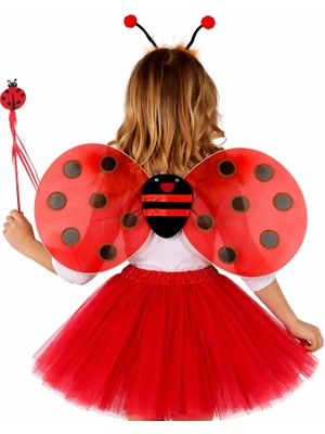 Aydogan's Kırmızı Uğur Böceği Ateş Böceği Kostüm Seti - (Tütü, Kanat, Taç, Asa)